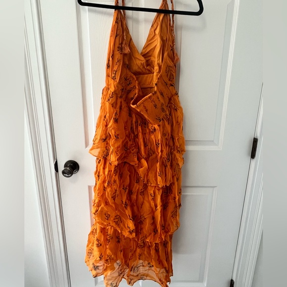 Anthropologie Pamela Halter Midi Dress | Orange Floral Tiered, NWT Size 14 - Picture 3 of 10